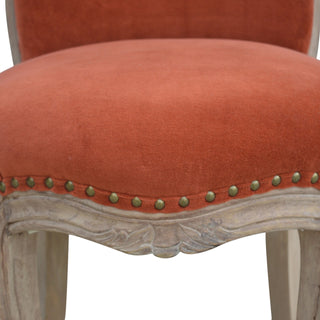 Sienna Accent Chair Brick Red Velvet Studded Scroll Back Cabriole