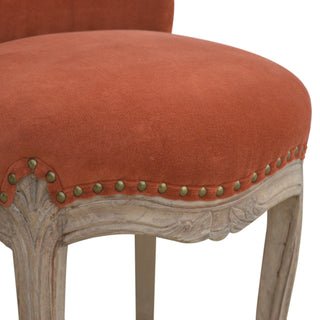 Sienna Accent Chair Brick Red Velvet Studded Scroll Back Cabriole