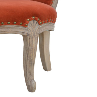Sienna Accent Chair Brick Red Velvet Studded Scroll Back Cabriole