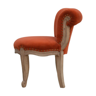 Sienna Accent Chair Brick Red Velvet Studded Scroll Back Cabriole