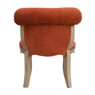 Sienna Accent Chair Brick Red Velvet Studded Scroll Back Cabriole