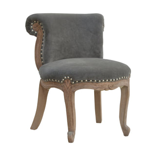 Ashford Accent Chair Grey Velvet Studded Scroll Back Cabriole