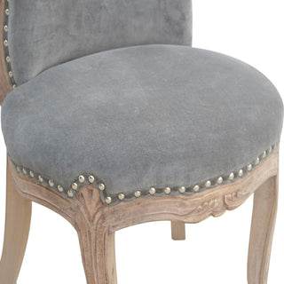 Ashford Accent Chair Grey Velvet Studded Scroll Back Cabriole