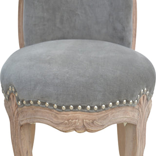Ashford Accent Chair Grey Velvet Studded Scroll Back Cabriole