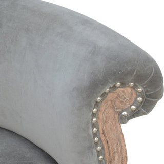 Ashford Accent Chair Grey Velvet Studded Scroll Back Cabriole