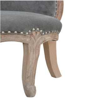 Ashford Accent Chair Grey Velvet Studded Scroll Back Cabriole
