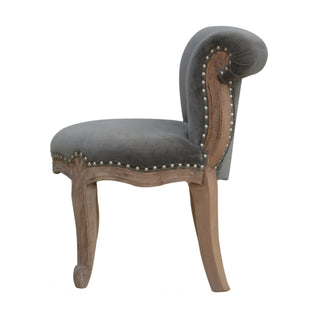 Ashford Accent Chair Grey Velvet Studded Scroll Back Cabriole