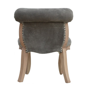 Ashford Accent Chair Grey Velvet Studded Scroll Back Cabriole