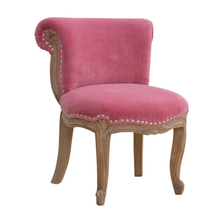 Rosette Accent Chair Pink Velvet Studded Scroll Back Cabriole