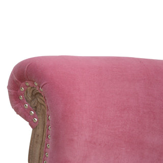 Rosette Accent Chair Pink Velvet Studded Scroll Back Cabriole