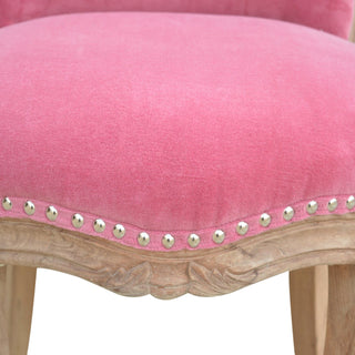 Rosette Accent Chair Pink Velvet Studded Scroll Back Cabriole