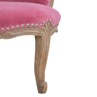 Rosette Accent Chair Pink Velvet Studded Scroll Back Cabriole