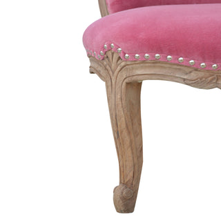 Rosette Accent Chair Pink Velvet Studded Scroll Back Cabriole