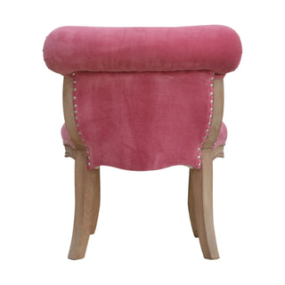 Rosette Accent Chair Pink Velvet Studded Scroll Back Cabriole