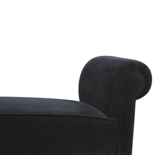 Eclipse Bedroom Bench Black Velvet Scroll Arms Turned Dark Walnut Legs