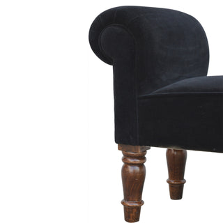 Eclipse Bedroom Bench Black Velvet Scroll Arms Turned Dark Walnut Legs