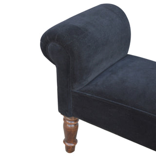 Eclipse Bedroom Bench Black Velvet Scroll Arms Turned Dark Walnut Legs