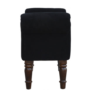 Eclipse Bedroom Bench Black Velvet Scroll Arms Turned Dark Walnut Legs