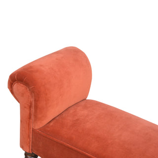 Terra Bedroom Bench Brick Red Velvet Scroll Arms Turned Dark Walnut Legs