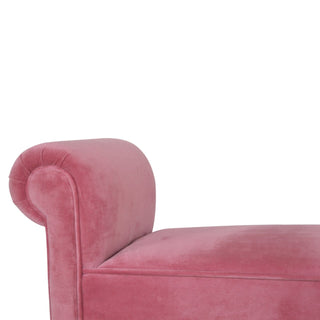 Blush Bedroom Bench Dusty Pink Velvet Scroll Arms Turned Dark Walnut Legs