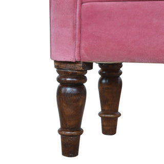 Blush Bedroom Bench Dusty Pink Velvet Scroll Arms Turned Dark Walnut Legs