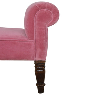 Blush Bedroom Bench Dusty Pink Velvet Scroll Arms Turned Dark Walnut Legs