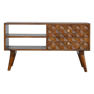 Luca Media Unit Chestnut Finish Diamond Carved Drawers