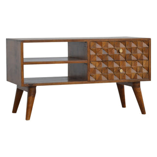 Luca Media Unit Chestnut Finish Diamond Carved Drawers