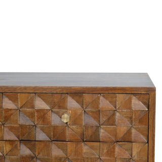 Luca Media Unit Chestnut Finish Diamond Carved Drawers