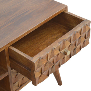Luca Media Unit Chestnut Finish Diamond Carved Drawers