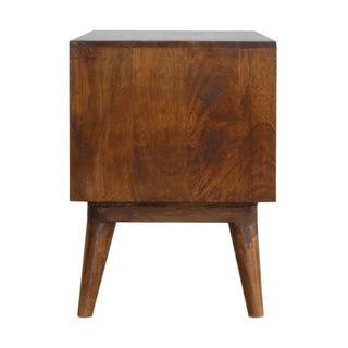 Luca Media Unit Chestnut Finish Diamond Carved Drawers