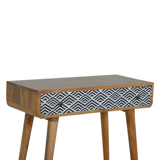 Vera Slim Console Table with Drawers Monochrome Screen Print Nordic Legs Oak Mango Wood
