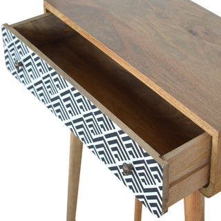 Vera Slim Console Table with Drawers Monochrome Screen Print Nordic Legs Oak Mango Wood