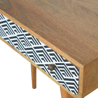 Vera Slim Console Table with Drawers Monochrome Screen Print Nordic Legs Oak Mango Wood