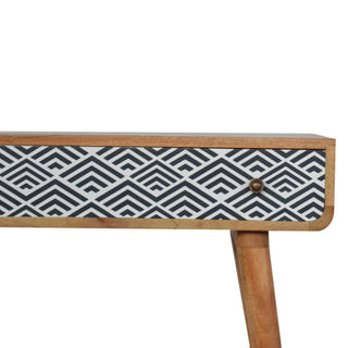 Vera Slim Console Table with Drawers Monochrome Screen Print Nordic Legs Oak Mango Wood