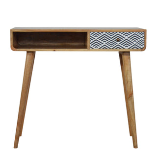 Deco Writing Desk Mango Wood Diamond Chevron Print Drawer With Open Slot