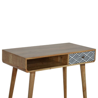 Deco Writing Desk Mango Wood Diamond Chevron Print Drawer With Open Slot