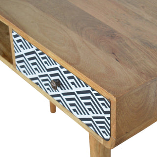 Deco Writing Desk Mango Wood Diamond Chevron Print Drawer With Open Slot