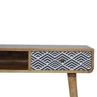 Deco Writing Desk Mango Wood Diamond Chevron Print Drawer With Open Slot