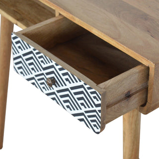 Deco Writing Desk Mango Wood Diamond Chevron Print Drawer With Open Slot