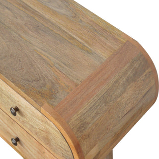 Cirro Media Unit Raw Oak Mango Wood Deep-Rounded Pill Ends Twin Drawers with Nordic Tapered Legs