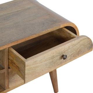 Cirro Media Unit Raw Oak Mango Wood Deep-Rounded Pill Ends Twin Drawers with Nordic Tapered Legs