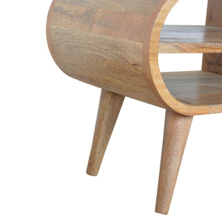 Cirro Media Unit Raw Oak Mango Wood Deep-Rounded Pill Ends Twin Drawers with Nordic Tapered Legs