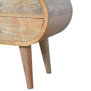 Cirro Media Unit Raw Oak Mango Wood Deep-Rounded Pill Ends Twin Drawers with Nordic Tapered Legs