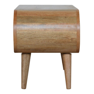Cirro Media Unit Raw Oak Mango Wood Deep-Rounded Pill Ends Twin Drawers with Nordic Tapered Legs