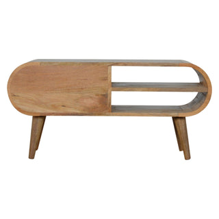 Cirro Media Unit Raw Oak Mango Wood Deep-Rounded Pill Ends Twin Drawers with Nordic Tapered Legs