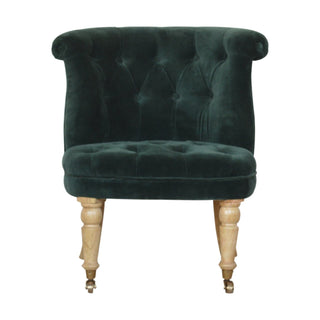 Vivaldi Accent Chair Emerald Velvet Buttoned Tub Caster Oak Leg