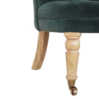 Vivaldi Accent Chair Emerald Velvet Buttoned Tub Caster Oak Leg
