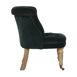 Vivaldi Accent Chair Emerald Velvet Buttoned Tub Caster Oak Leg