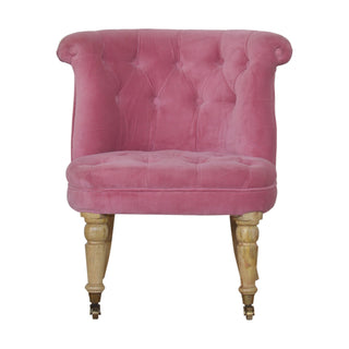 Peony Accent Chair Pink Velvet Buttoned Tub Caster Oak Leg